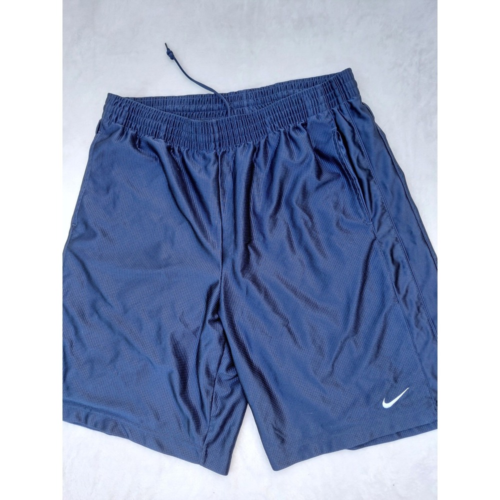Vtg Nike Mens Navy Blue Mesh Athletic Basketball Shorts Embroidered Swoosh Logo